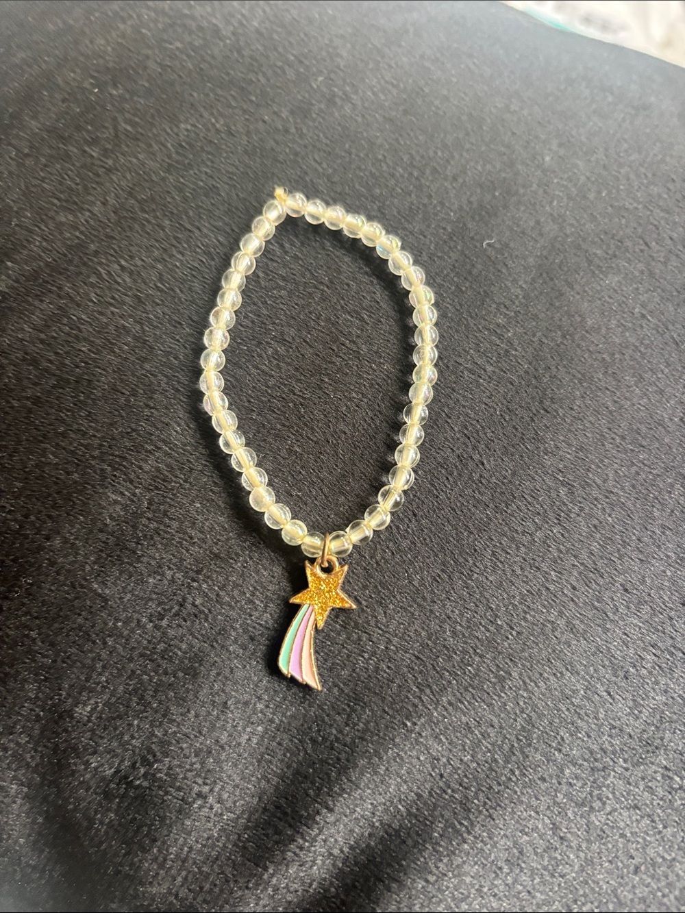 Kids Clear Beaded Bracelet with Gold Star Rainbow Charm